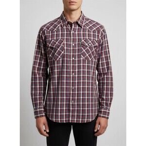 Levi’s Western Pearl Snap Plaid Shirt Red Blue Mens L Y2K Cowboy Rodeo EUC